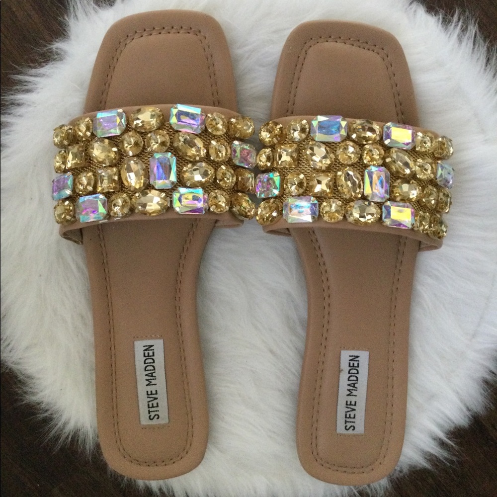 Steve Madden slides with jewels tan size 9
